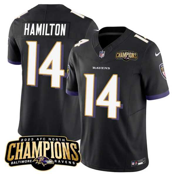 Men & Women & Youth Baltimore Ravens #14 Kyle Hamilton Black 2023 F.U.S.E. AFC North Champions Vapor Limited Jersey->baltimore ravens->NFL Jersey
